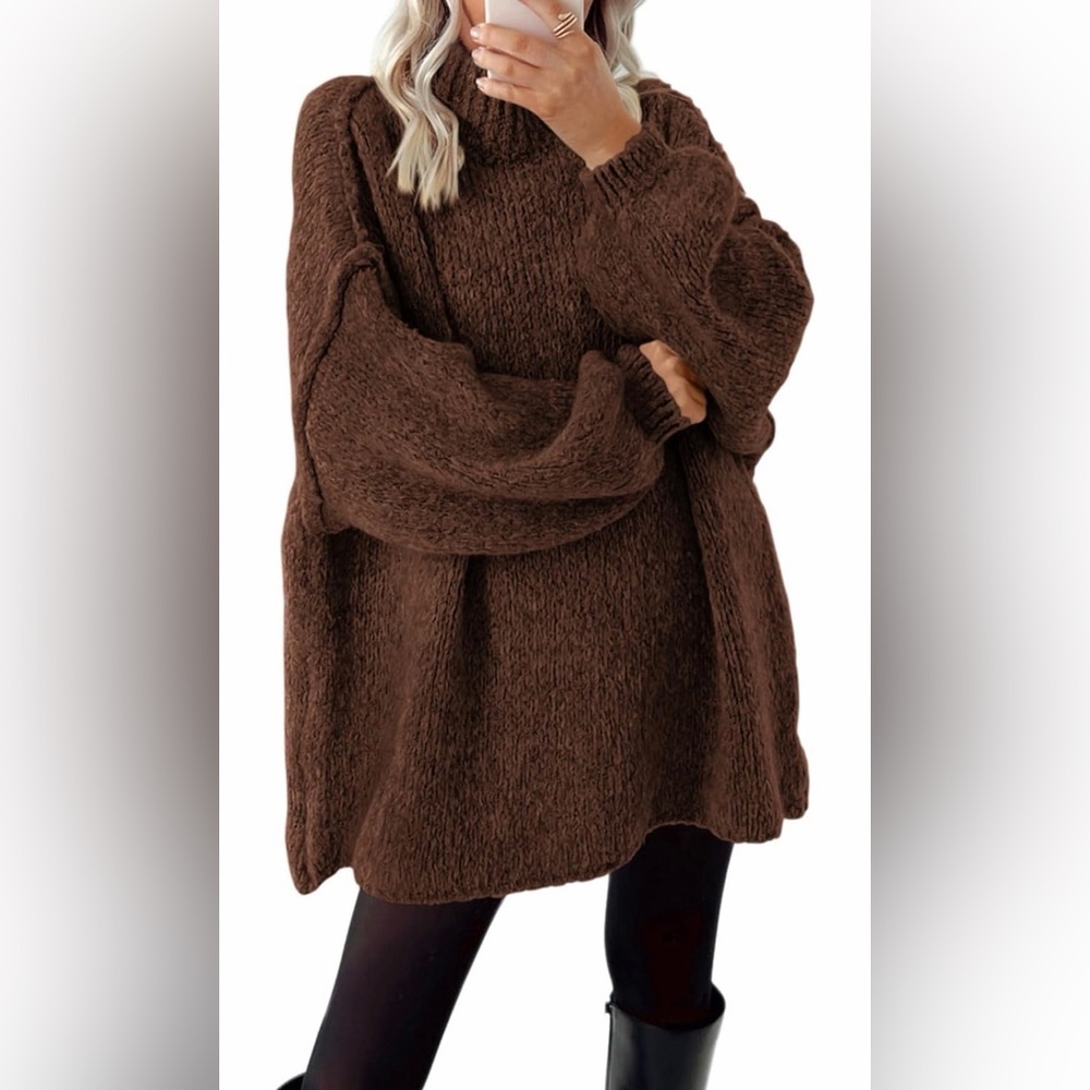🆕Long Sleeve Mock Neck Cable Knit Oversized Sweater
